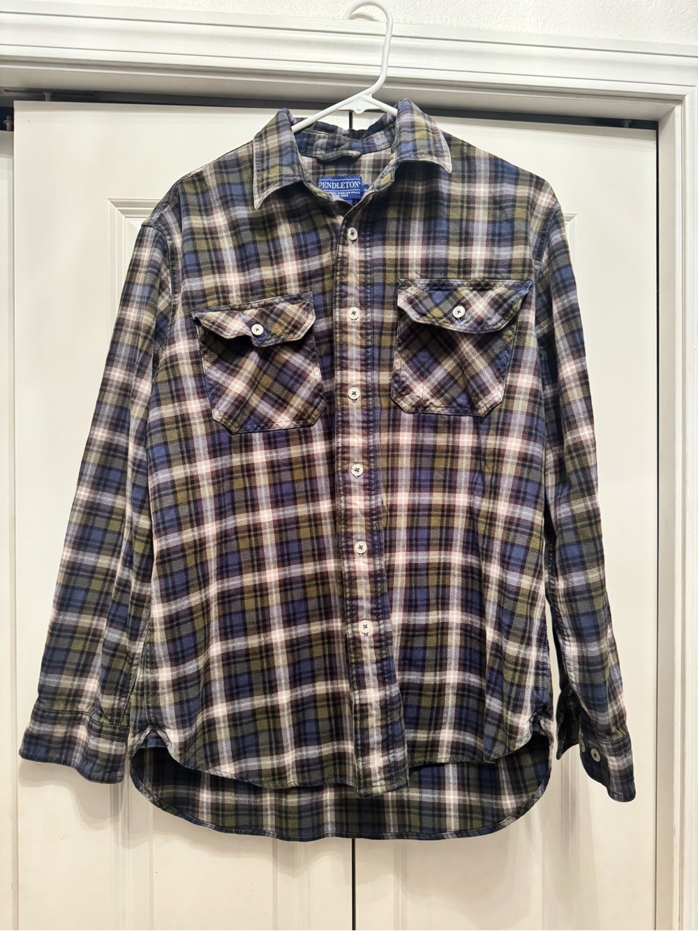 Vintage Pendleton Burnside Flannel Long Sleeve Button Up Shirt Blue Green Medium